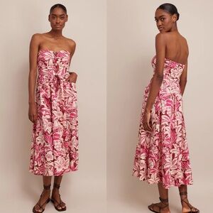 NEW NWT Cara Cara Nicola Strapless Midi Dress In Tropical Harvest Pink